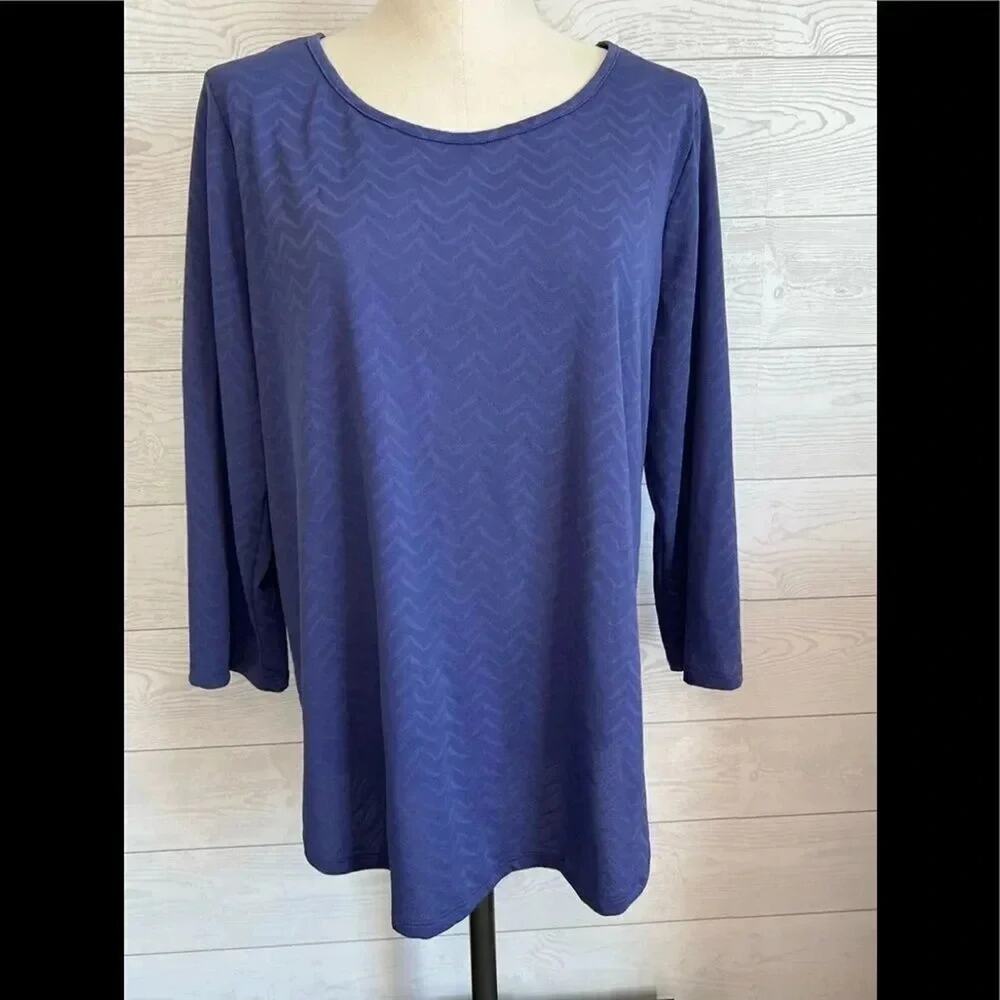 Xersion Blue Herringbone Activewear Athleisure Top Keyhole Back XXL